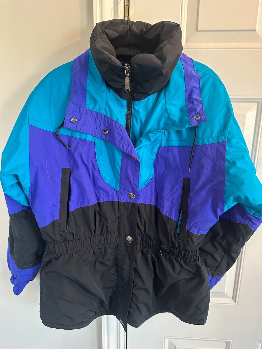 Teal, Purple & Black Colorblock Ski Jacket — Women’s Insulated Snow Coat